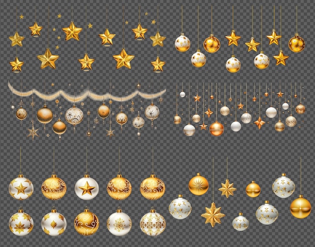 PSD set von festlichen weihnachts-gold-ornament psd transparenter hintergrund