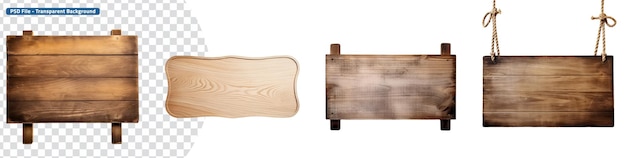 Set von länglichen dekorativen holzigen leeren Holzschildern mit Seilen
