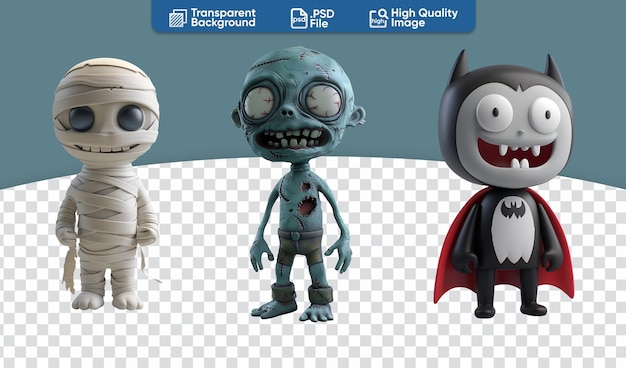 Set von lustigen Halloween-Figuren Vampire Zombie und Mumie