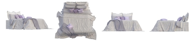 Set von Luxusbett, isoliert auf durchsichtigem Hintergrund 3D-Rendering