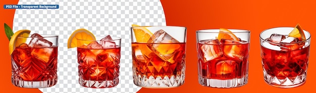 PSD set von negroni-cocktail mit gin und vermouth