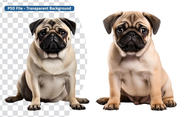 Set von niedlichen pug canines welpen und voll erwachsenen pug hund ruhe