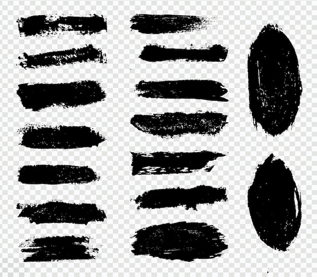PSD set von pinselstrichen mit schwarzer tinte grunge pinselstriche illustration
