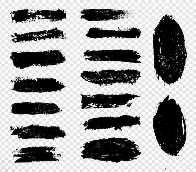 Set von Pinselstrichen mit schwarzer Tinte Grunge Pinselstriche Illustration