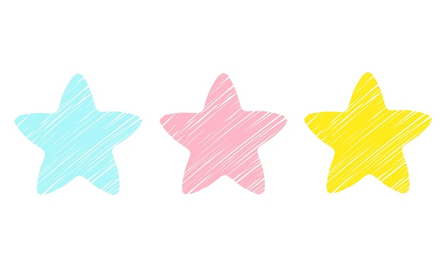 Set with blue pink and yellow stars with hatching