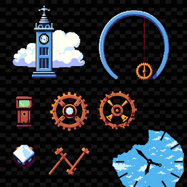 set with items clock tower swinging pendulum rusted gears broken clock face clock tower ticks eeri