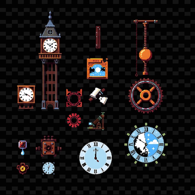 Set With Items Clock Tower Swinging Pendulum Rusted Gears Broken Clock Face Clock Tower Ticks Eeri