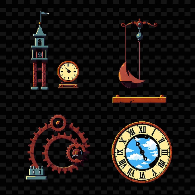 set with items clock tower swinging pendulum rusted gears broken clock face clock tower ticks eeri