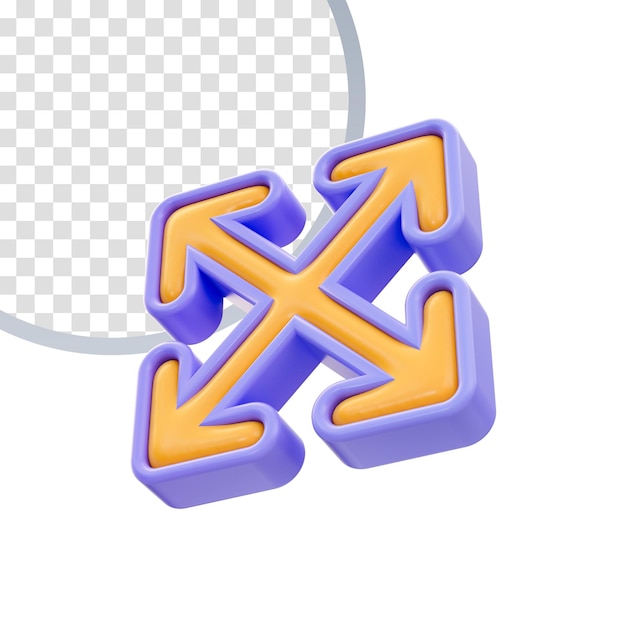 PSD seta de aparência de desenho animado brilhante realista maximizar ícone renderização 3d para redimensionamento de extensão cruzada de quatro vias