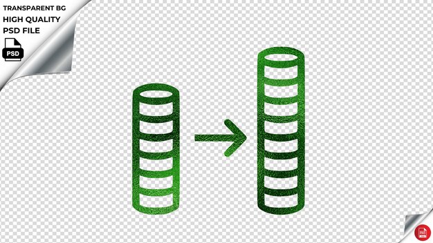 PSD seta de aumento de renda de moeda psd verde metálico transparente
