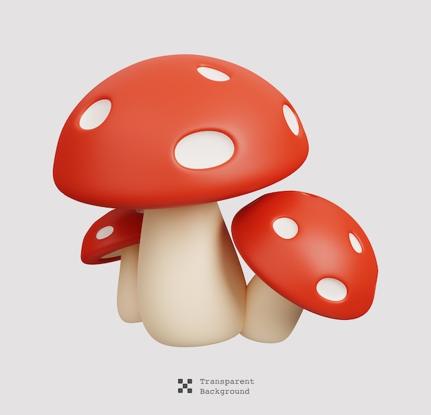 Seta venenosa roja aislada. Conjunto de iconos de granja y agricultura. Render 3d de estilo de dibujos animados lindo