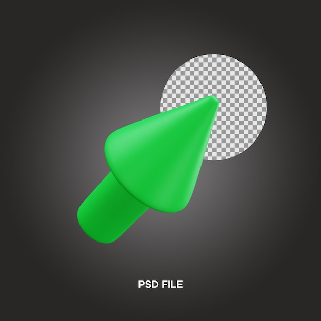 Seta verde para cima, ilustração 3d direita, renderizando o ícone 3d editável isolado
