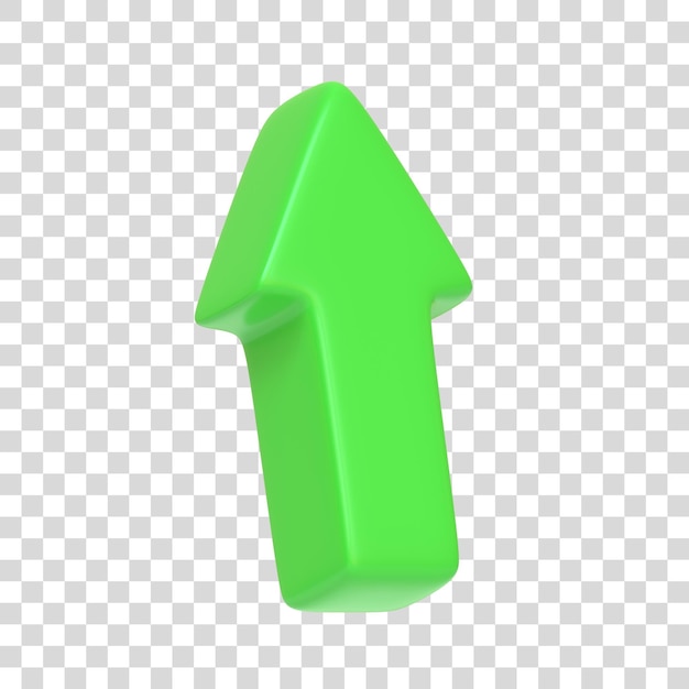 Seta verde para cima isolada em fundo branco Sinal e símbolo de ícone 3D Renderização 3D de estilo minimalista de desenho animado