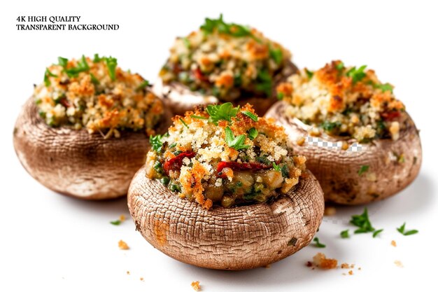 Setas gordas llenas de una salada mezcla de en un fondo transparente