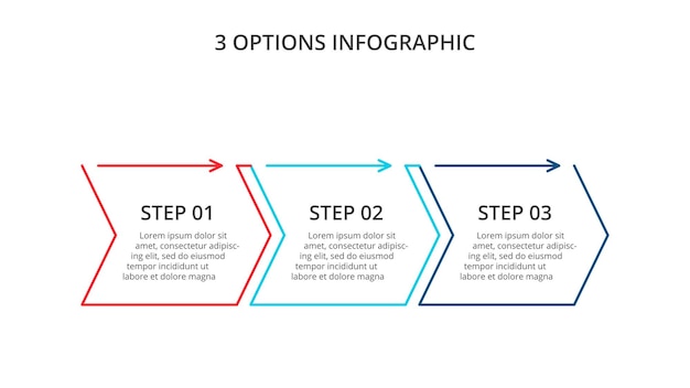 Setas planas de linha fina para conceito de negócios infográfico com 3 opções de etapas ou processos