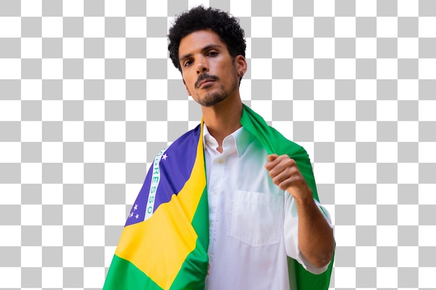 Sete de setembro Dia da Independência do Brasil Homem negro mantém bandeira brasileira isolada