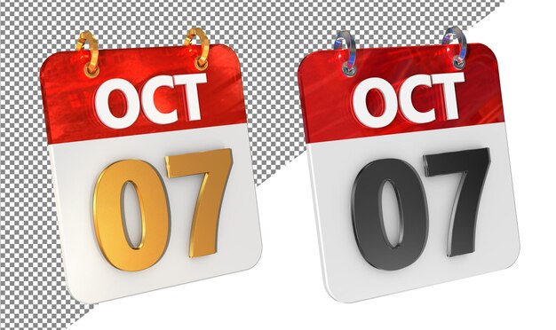 Settimo 7 ottobre Data Icona 3D Isolata Amplificatore d'oro Rendering 3D lucido