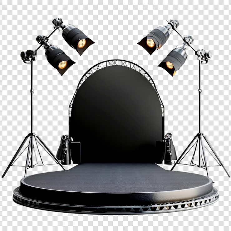 PSD setup de estúdio preto iluminação de palco circular fotografia