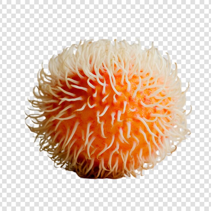 PSD un seul fruit de rambutan orange vue rapprochée fruit tropical exotique peau poilue