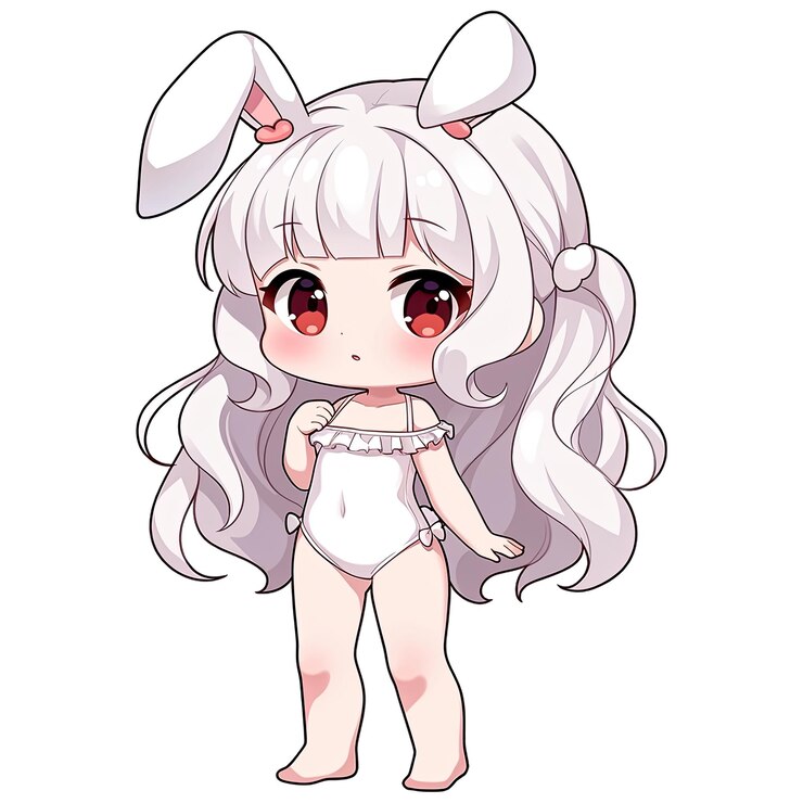 PSD sexy bunny girl en traje de baño blanco
