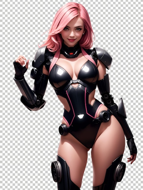 PSD sexy cute scifi cyberpunk futuristic android girl transparent background