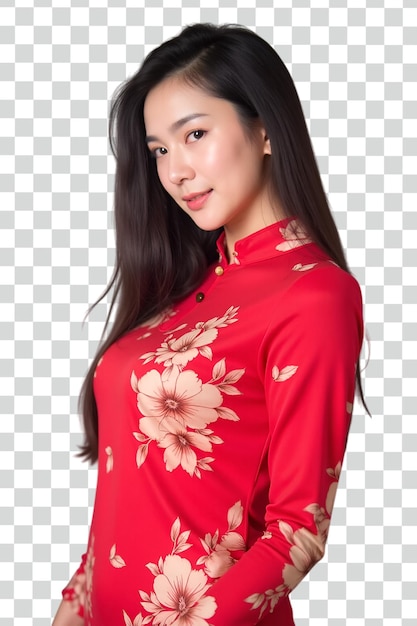 Sexy Frau in Cheongsam auf durchsichtigem Hintergrund