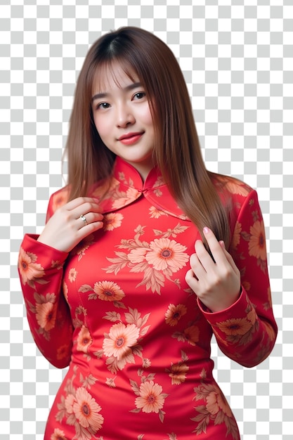 Sexy Frau in Cheongsam auf durchsichtigem Hintergrund
