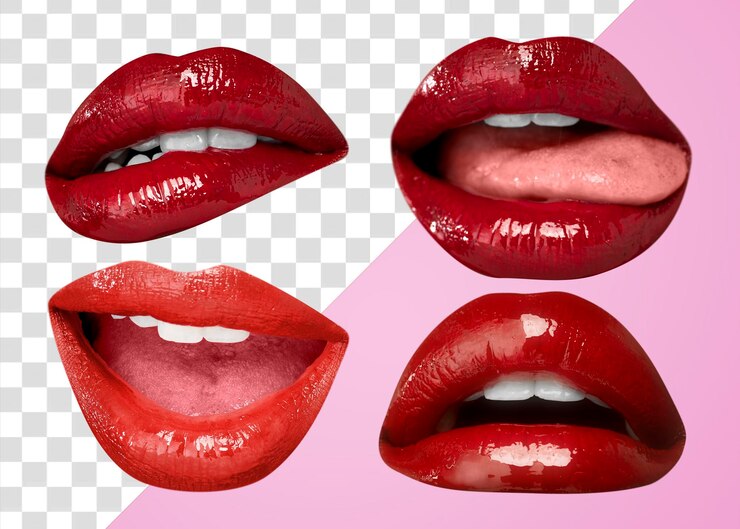 PSD sexy png lábios vermelhos sorriso delicioso conjunto