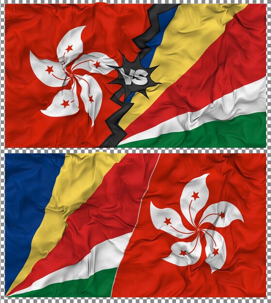 Seychelles contra Hong Kong Media bandera combinada con tela y textura en 3D