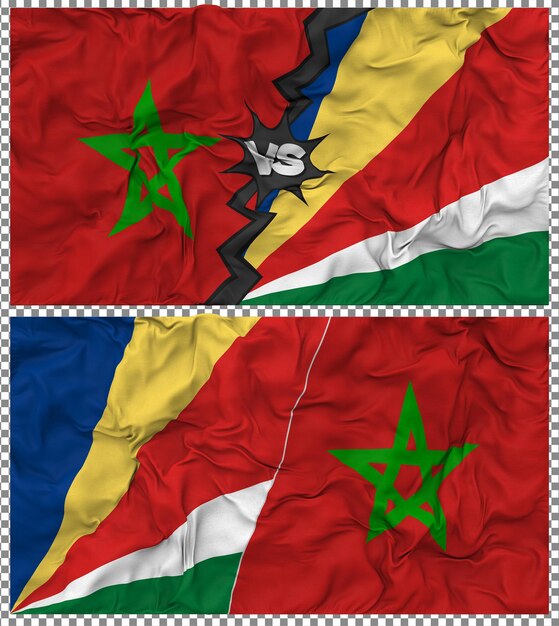 Seychelles contro Marocco Half Combined Flag Cloth Bump Texture Rendering 3D