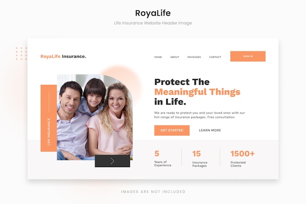 Sezione dell'intestazione del sito Web di assicurazione sulla vita di RoyaLife
