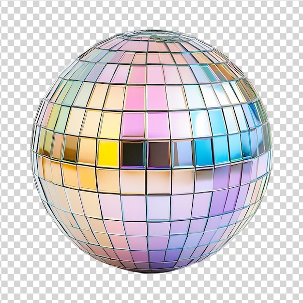 Sfera di specchio disco luccicante che riflette i colori dell'arcobaleno isolata su sfondo bianco