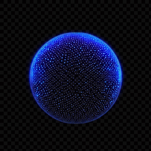 Sfera digitale blu luminosa costituita da piccoli punti su uno sfondo trasparente