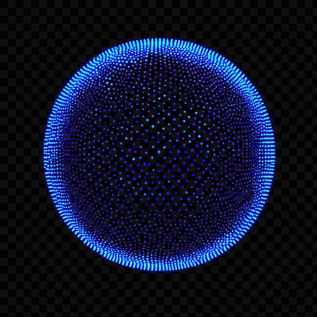 Sfera digitale blu luminosa costituita da piccoli punti su uno sfondo trasparente