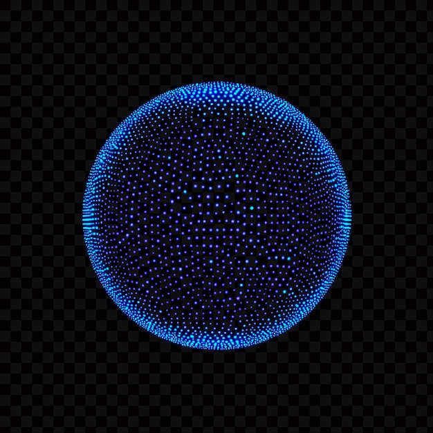 Sfera digitale blu luminosa costituita da piccoli punti su uno sfondo trasparente