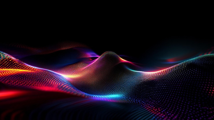 PSD sfondamento di onde di particelle luminose astratte colorate