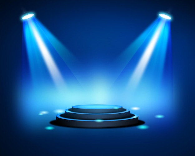 Sfondio a piedistallo 3D a forma rotonda con effetto di luce spot per la promozione di oggettiPSD