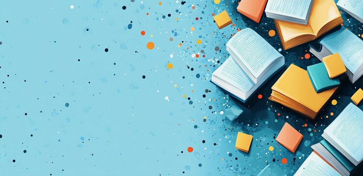 PSD sfondio blu chiaro con libri e punti di dati semplice illustrazione vettoriale