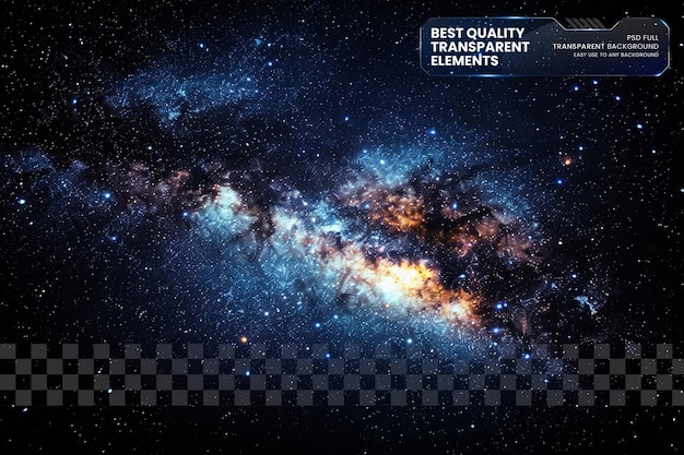 Sfondio dell'universo stellare con polvere stellare nell'universo profondo della Via Lattea su uno sfondo trasparente