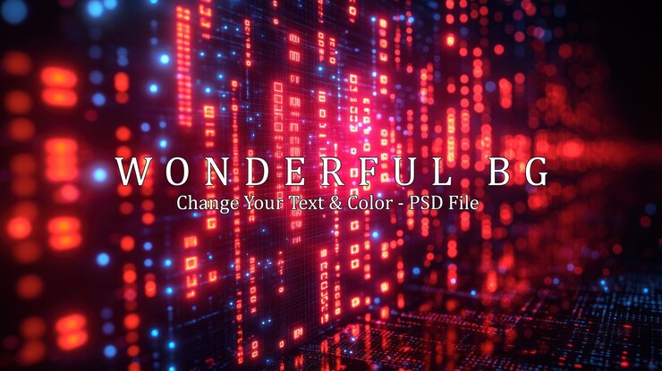 PSD sfondio digitale astratto con linee e punti luminosi rossi e blu che rappresentano dati e codici