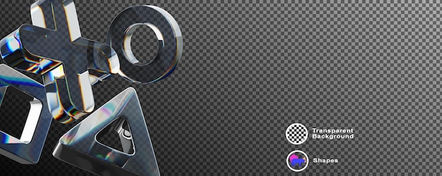 Sfondio nero 3D con vetro astratto holografico trasparente cerchio quadrato più triangolo cristallo iridescente gradiente di luce forme al neon con effetto cromatico banner dark tech