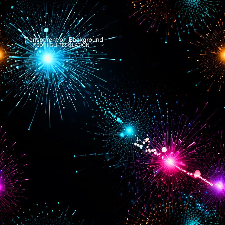 PSD sfondio notturno con fuochi d'artificio su sfondo trasparente