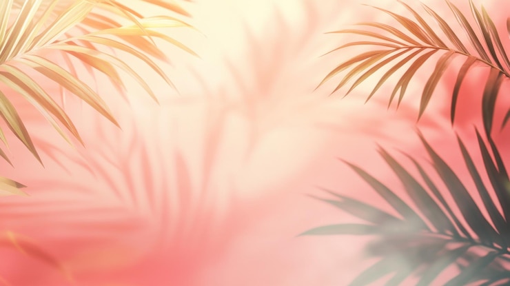 PSD sfondio rosa con foglie di palma e ombre di luce solare