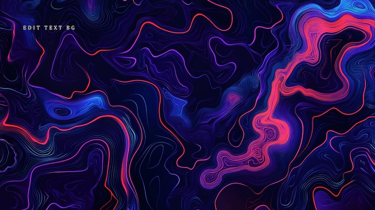 PSD sfondio scuro astratto con linee vorticose blu-rosso e viola vibranti che creano un modello dinamico fluido
