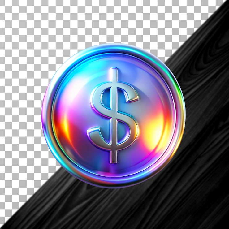 PSD sfondio trasparente con icona futuristica olografica del dollaro