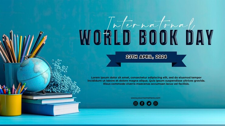 PSD sfondo astratto blu gradiente con pila di libri con concetto di giornata mondiale del libro