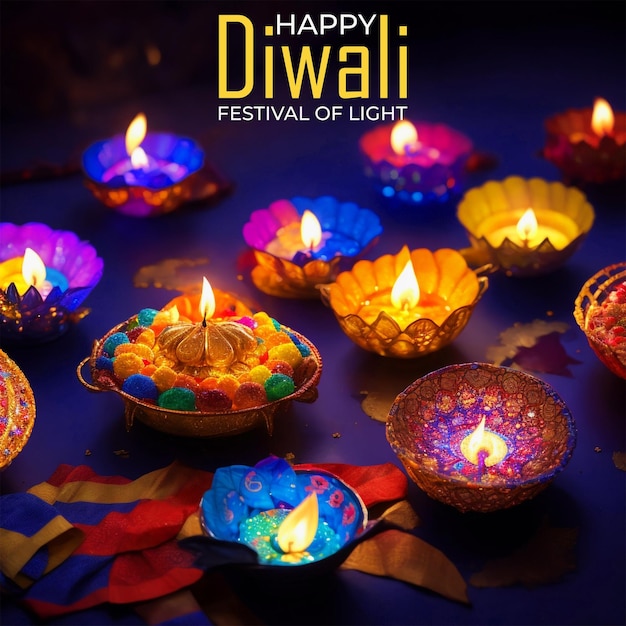 Sfondo del festival indiano felice diwali con candele Diya giorno di diwali felice Diwali
