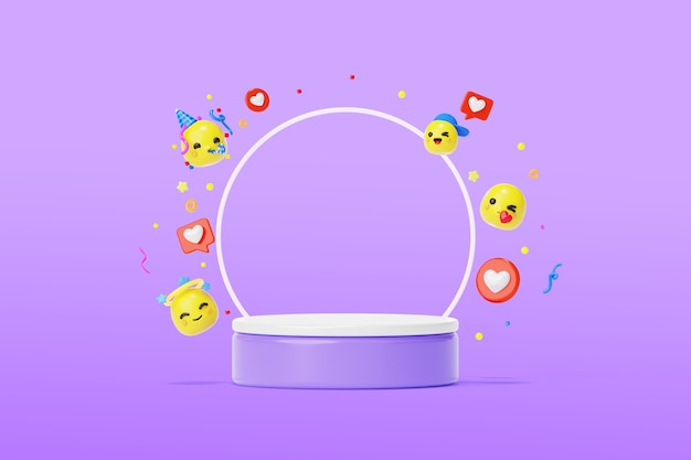 Sfondo del podio dei social media 3d con emoji