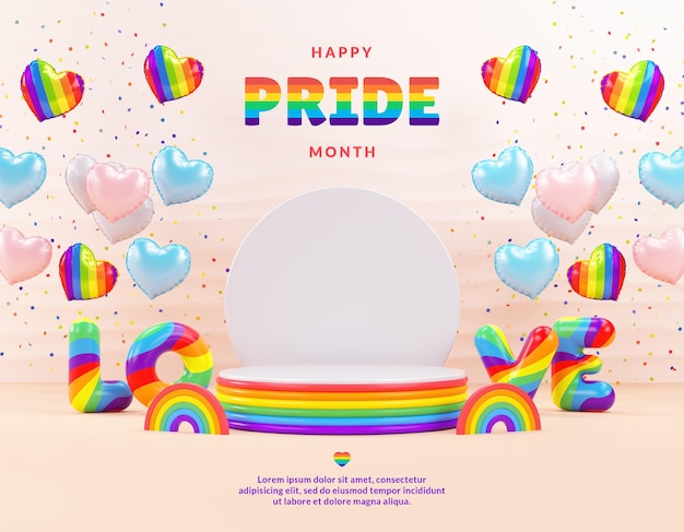 Sfondo del podio del mese PRIDE con materiale festivo per lo stand del prodotto e la celebrazione LGBTQIA