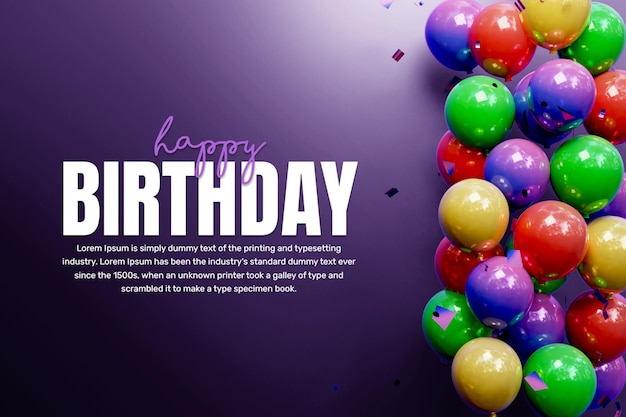 sfondo di banner di celebrazione di buon compleanno con palloncino colorato o post sui social media di compleanno